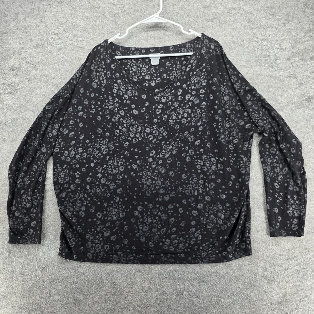 Chico's Blouse Womens XL Black Dolman Sleeve Animal Print V-Neck Relaxed Fit